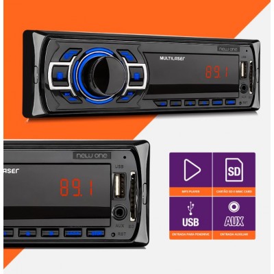 Radio MP3 Player Multilaser New One P3318 1 Din USB SD AUX FM